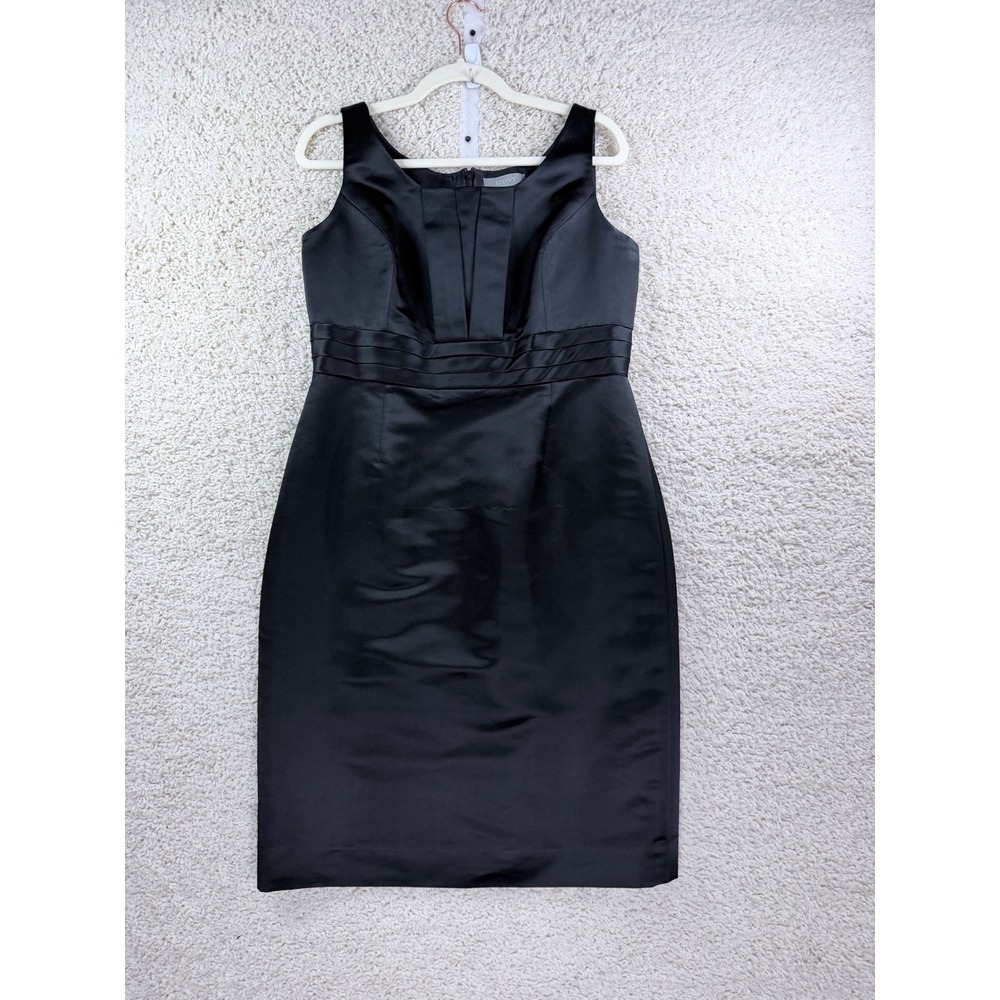 Eccoci Silk Dress Women 12 Black Good Pleated Sleeveless Sheath Cocktail LBD
